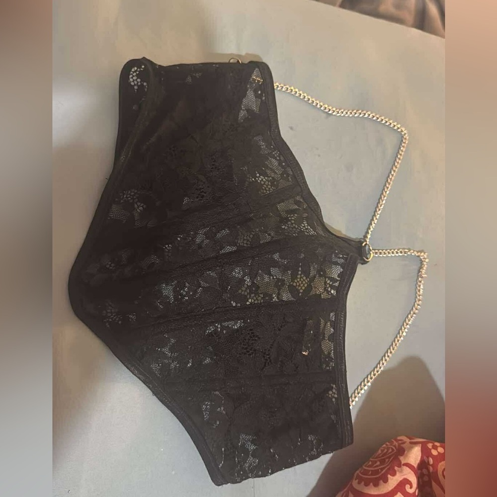 Black Lace Corset with Chain Straps